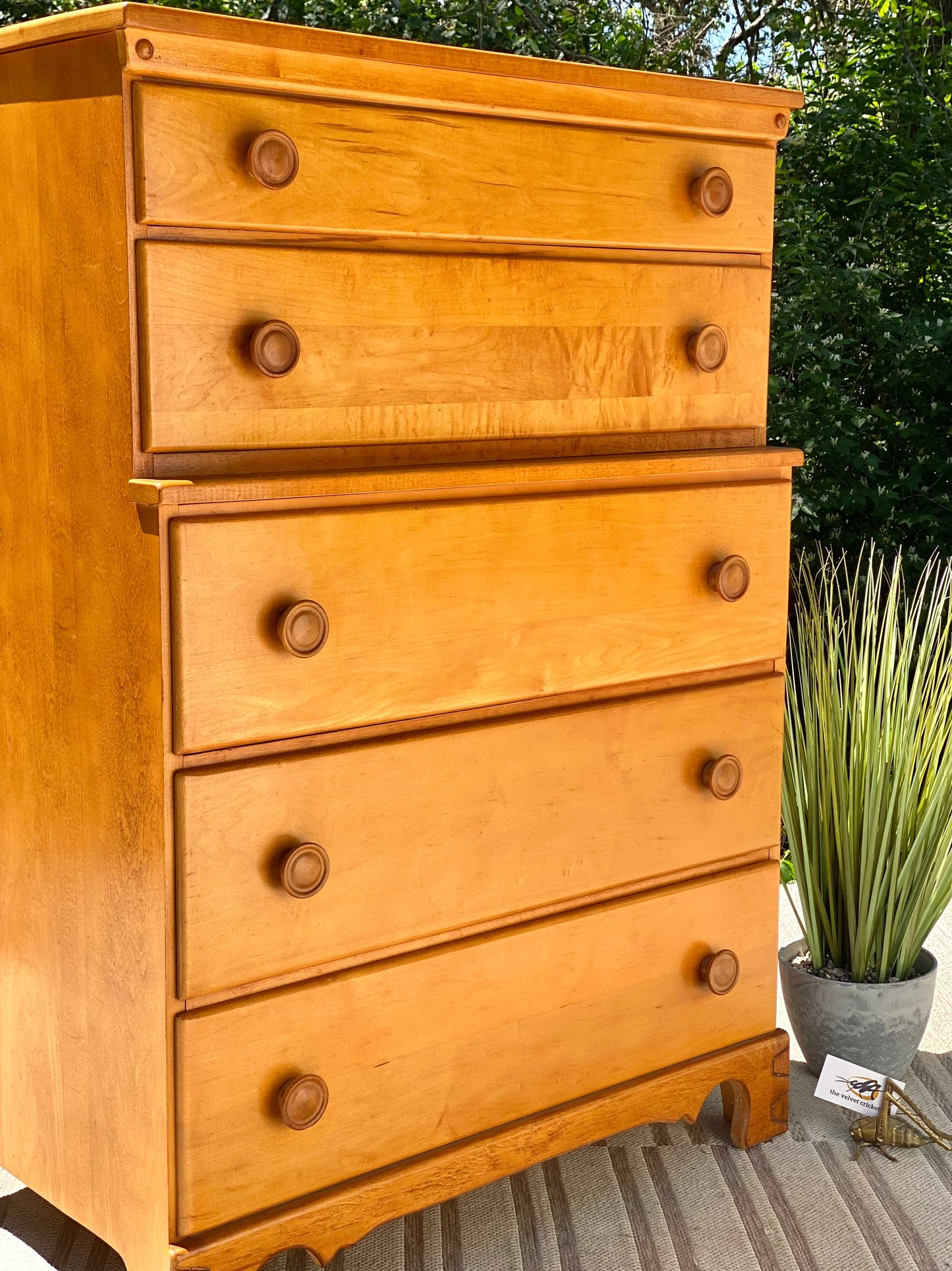 Vintage Thomasville Solid Maple Highboy 5 Drawer Dresser