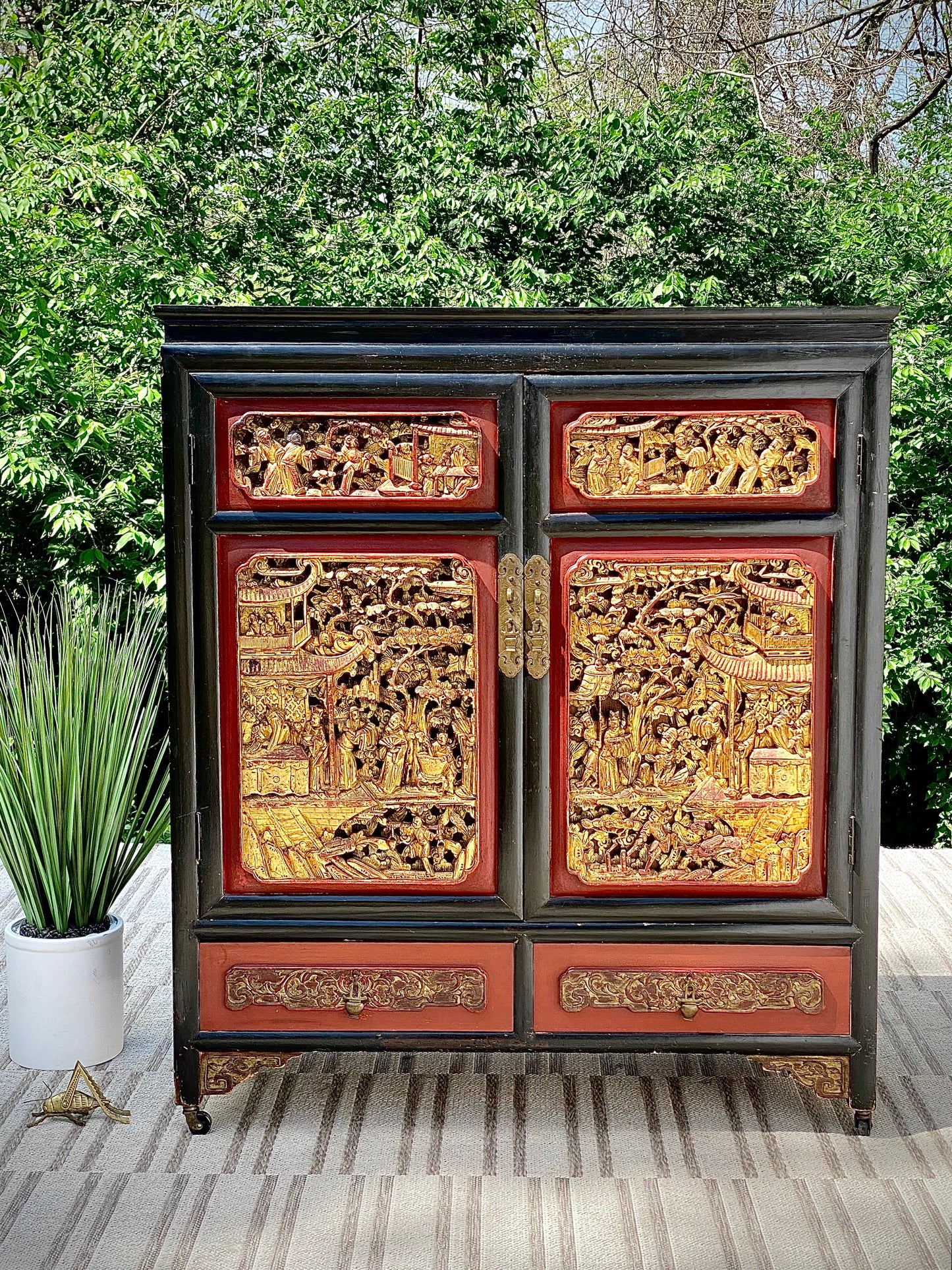 Vintage 20th Cen. Chinese Carved Wooden Accent Cabinet