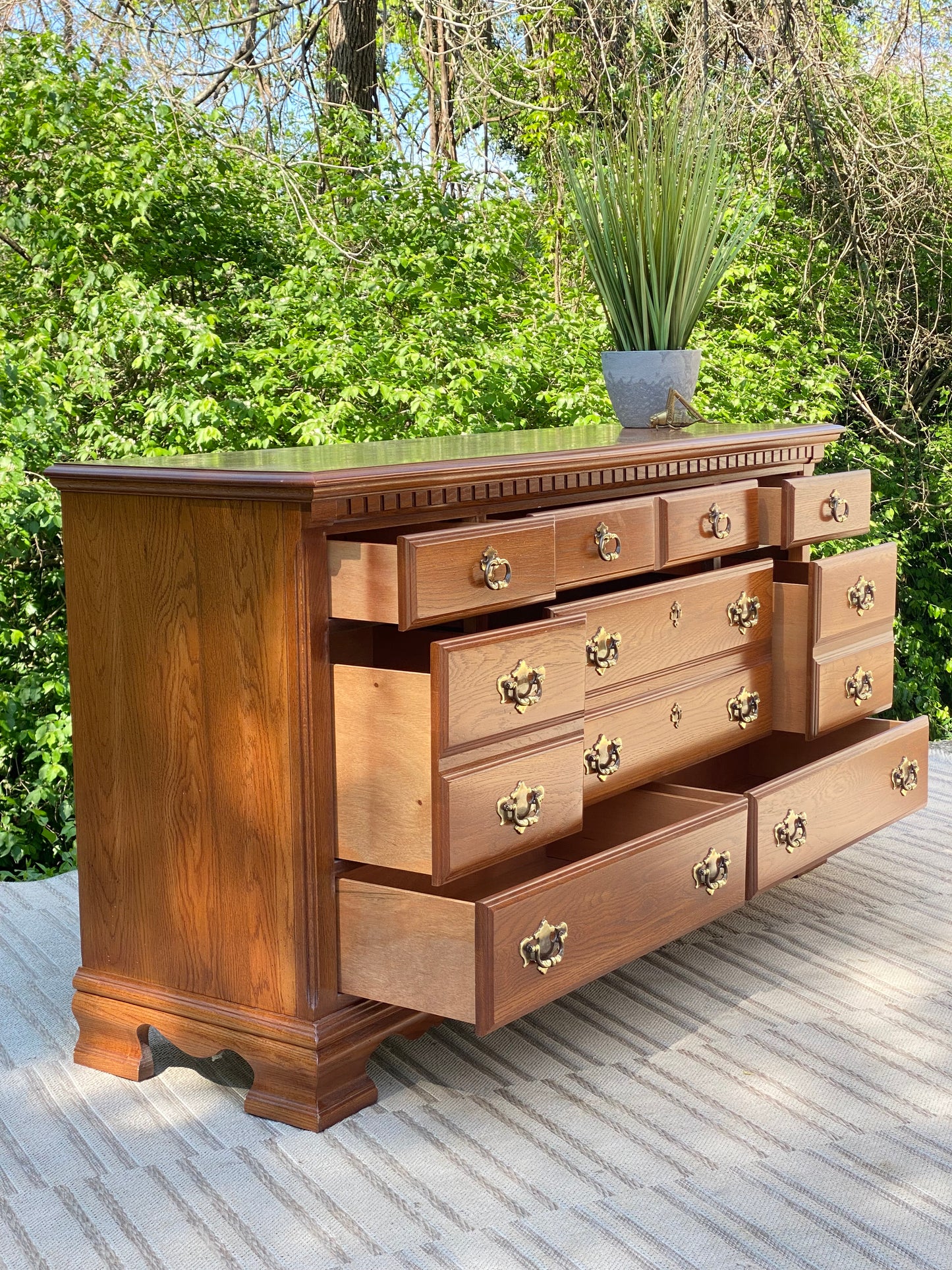 Vintage Kincaid Oak 8 Drawer Lowboy Dresser