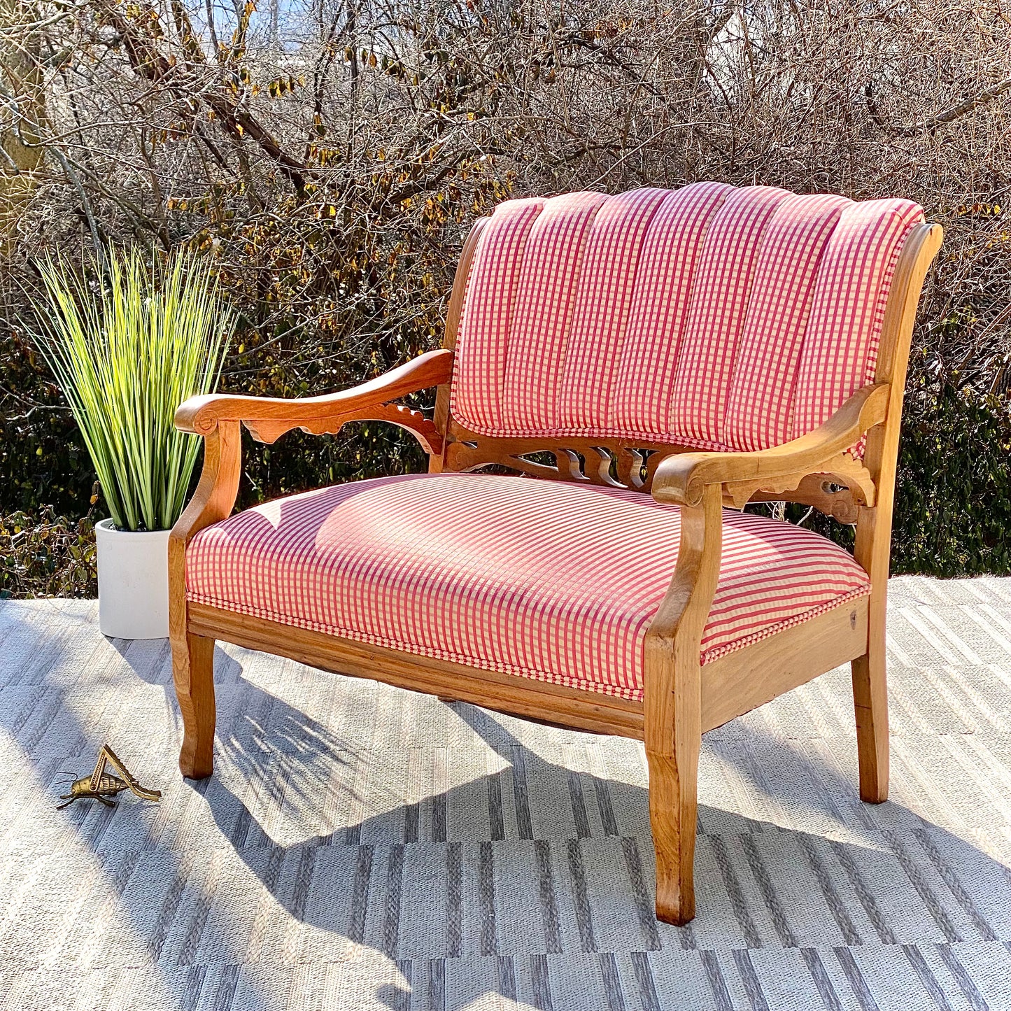 Vinage Wooden Upholstered Settee Bench