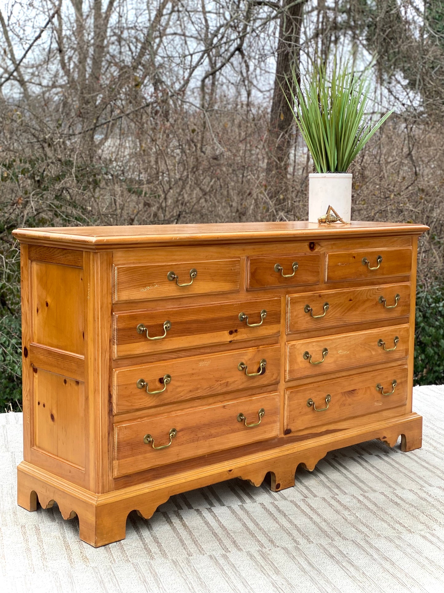 Nice Solid Pine 9 Drawer Lowboy Dresser