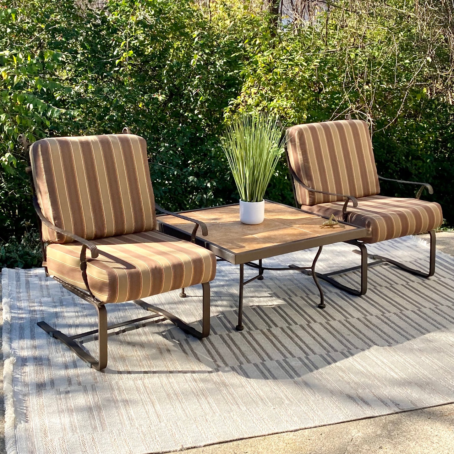 Nice Pair of Iron Indoor Outdoor Chairs & Table