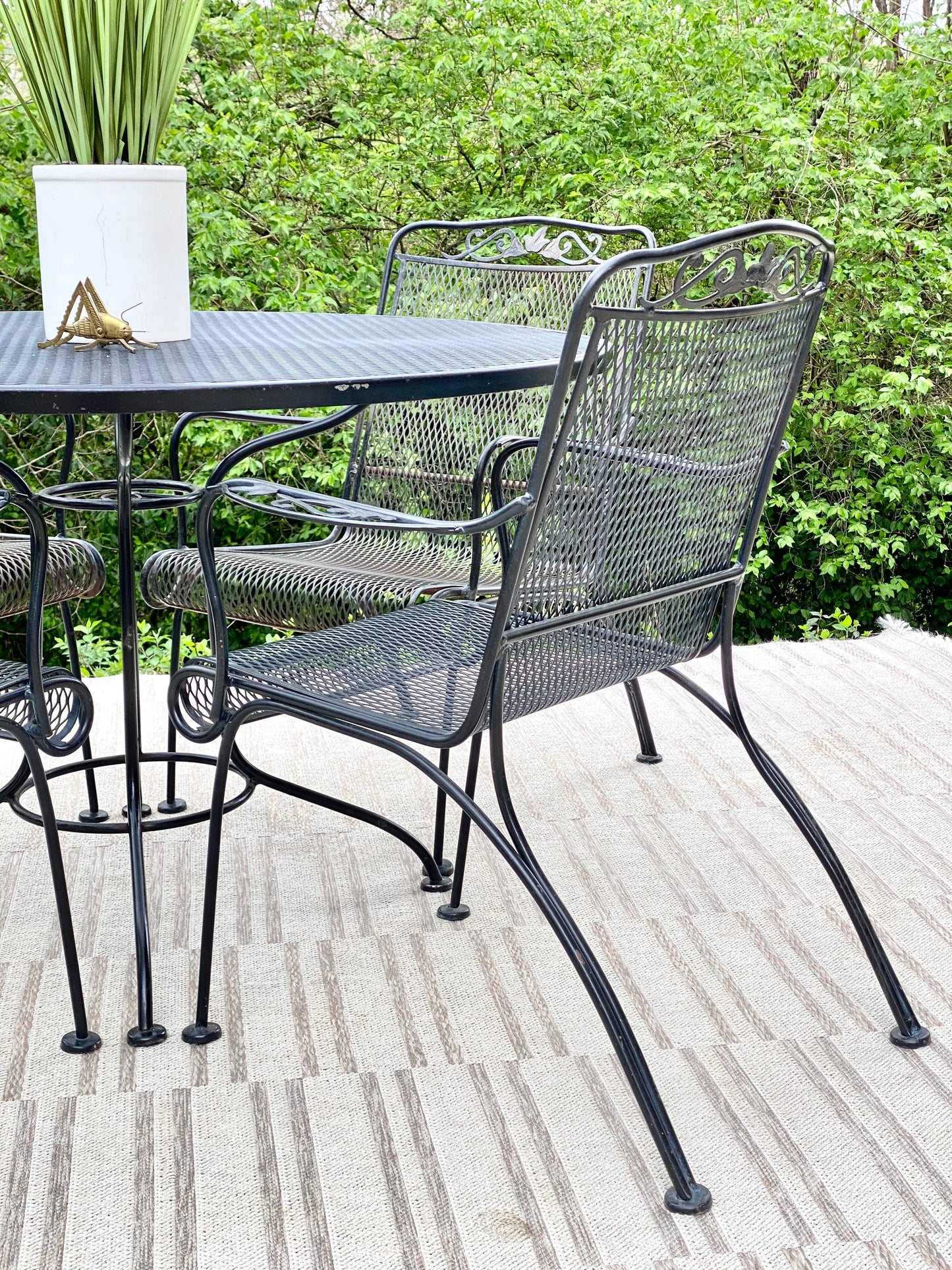Vintage Woodard Style Black Iron Outdoor Patio Set