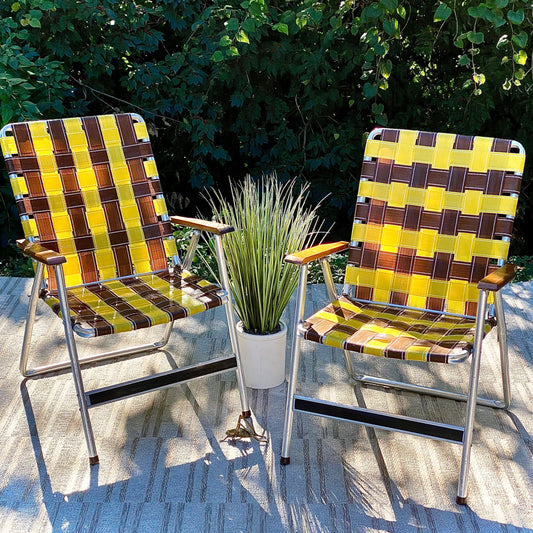 Pair of Vintage Aluminum Mesh Folding Lawn Chairs