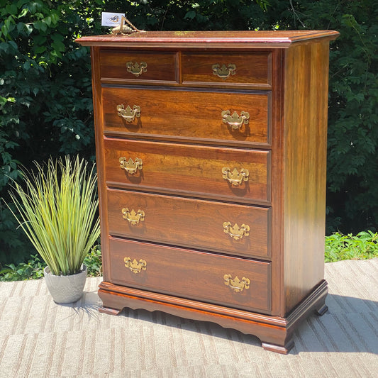 Vintage Wooden 6 Drawer Highboy Dresser