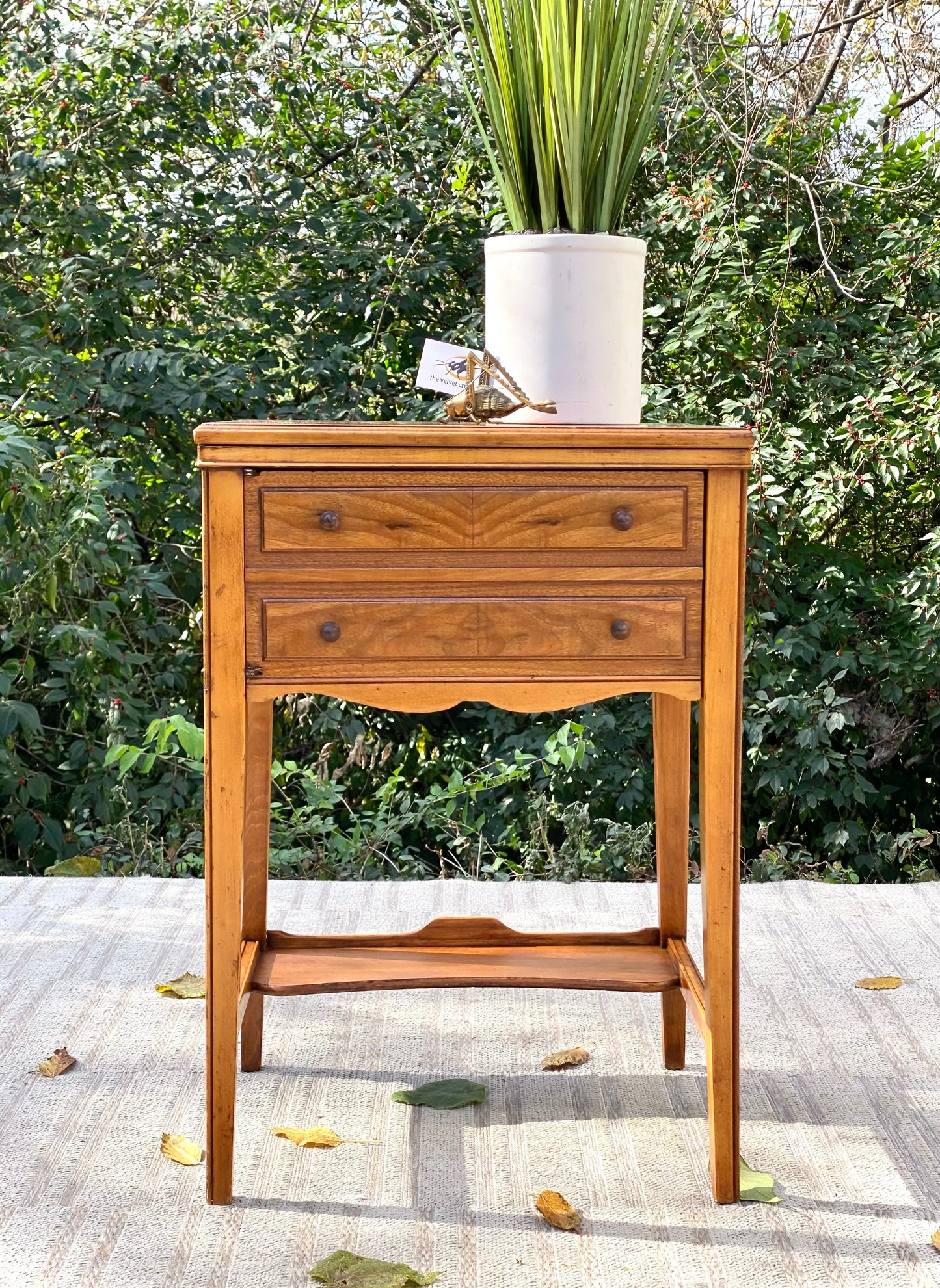 Small Vintage Wooden White Sewing Machine Side Table