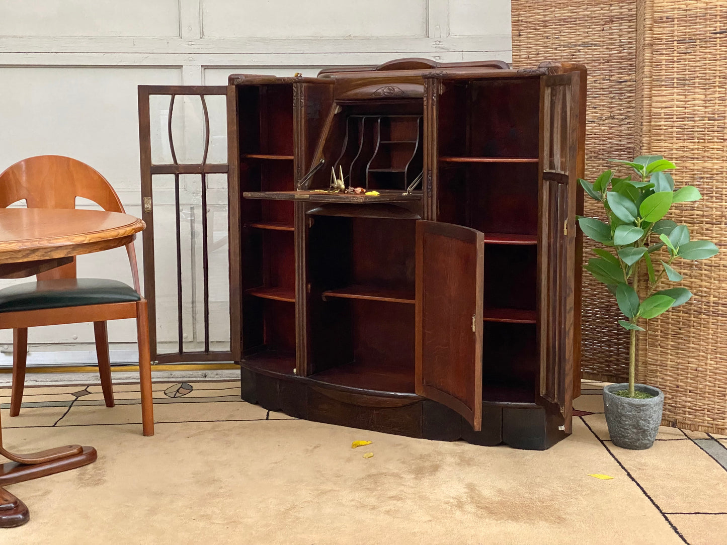 Antique TC Dunning Art Deco Secretary Display Bookcase