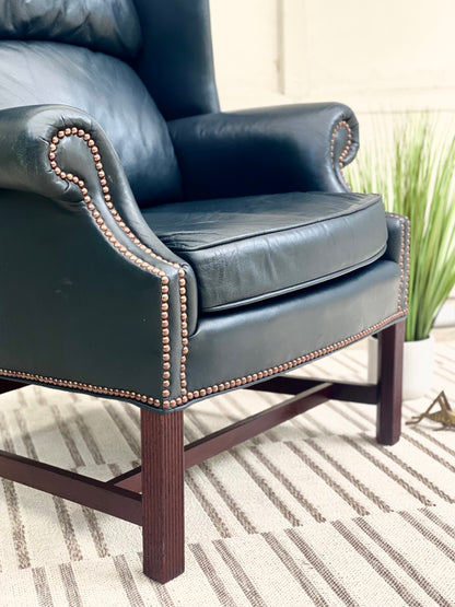 Nice Blue Leather Wingback Chair