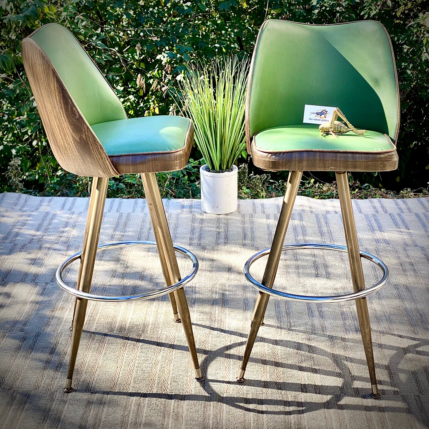 Vintage Pair of Green Vinyl Barstools