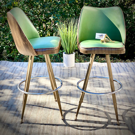 Vintage Pair of Green Vinyl Barstools