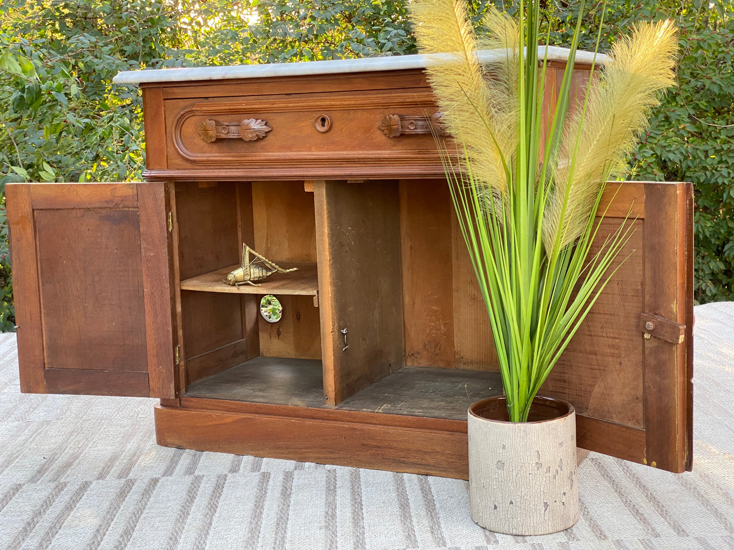 Vintage Walnut Marble Top Cabinet