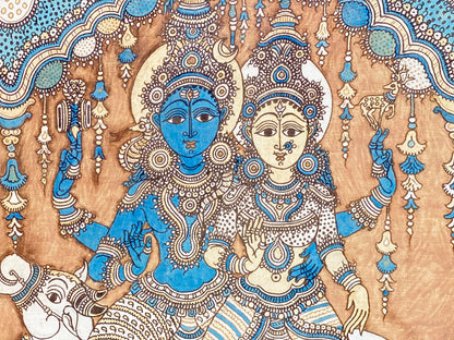 Folk Art Indian Shiva & Parvati Wall Fabric Artwork