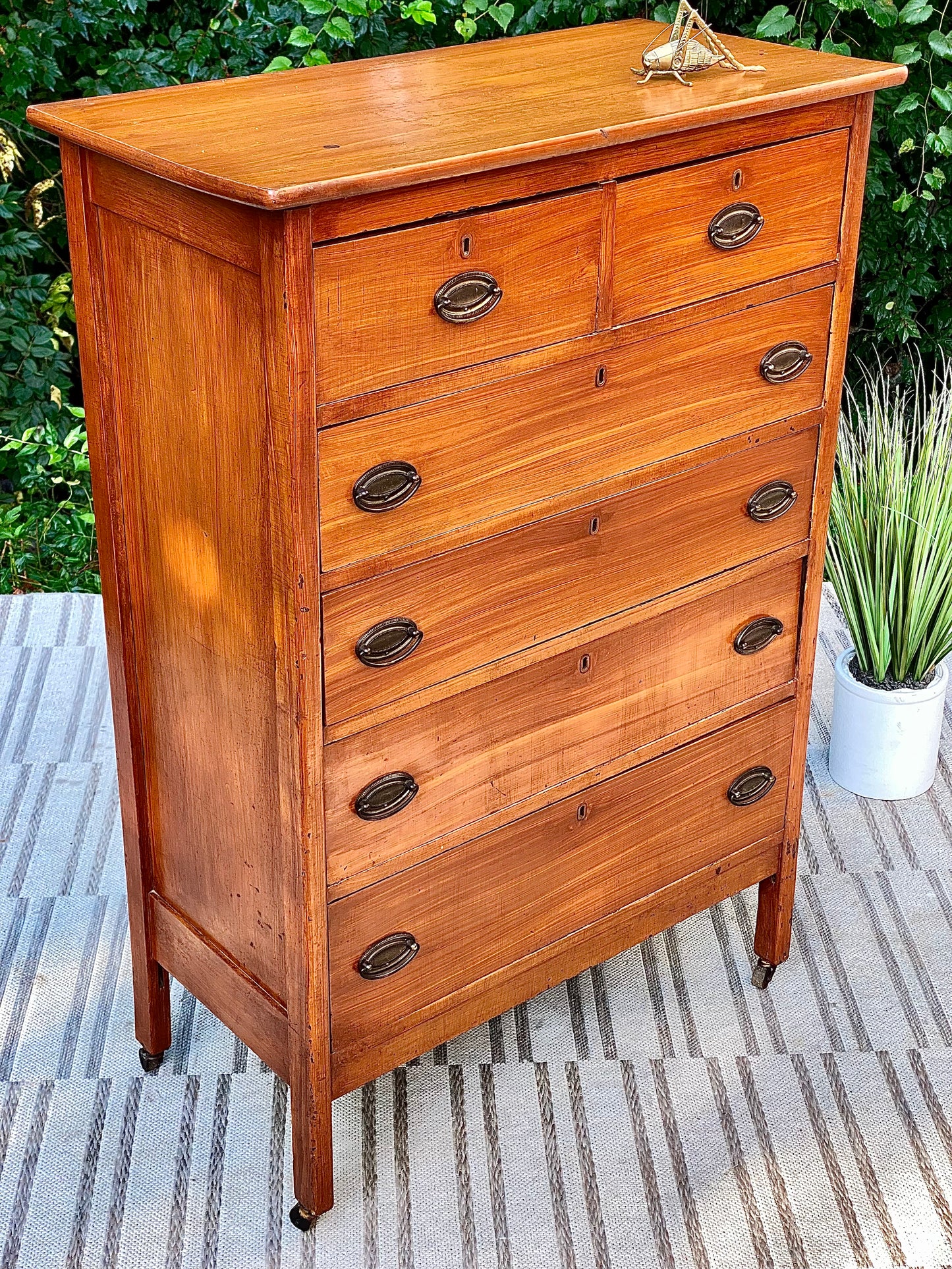 Vintage Painted 6 Drawer Highboy Dresser