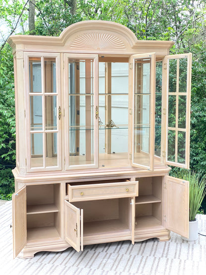 Lighted 2 Piece Wood & Glass Hutch