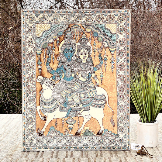 Folk Art Indian Shiva & Parvati Wall Fabric Artwork