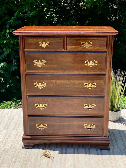 Vintage Wooden 6 Drawer Highboy Dresser