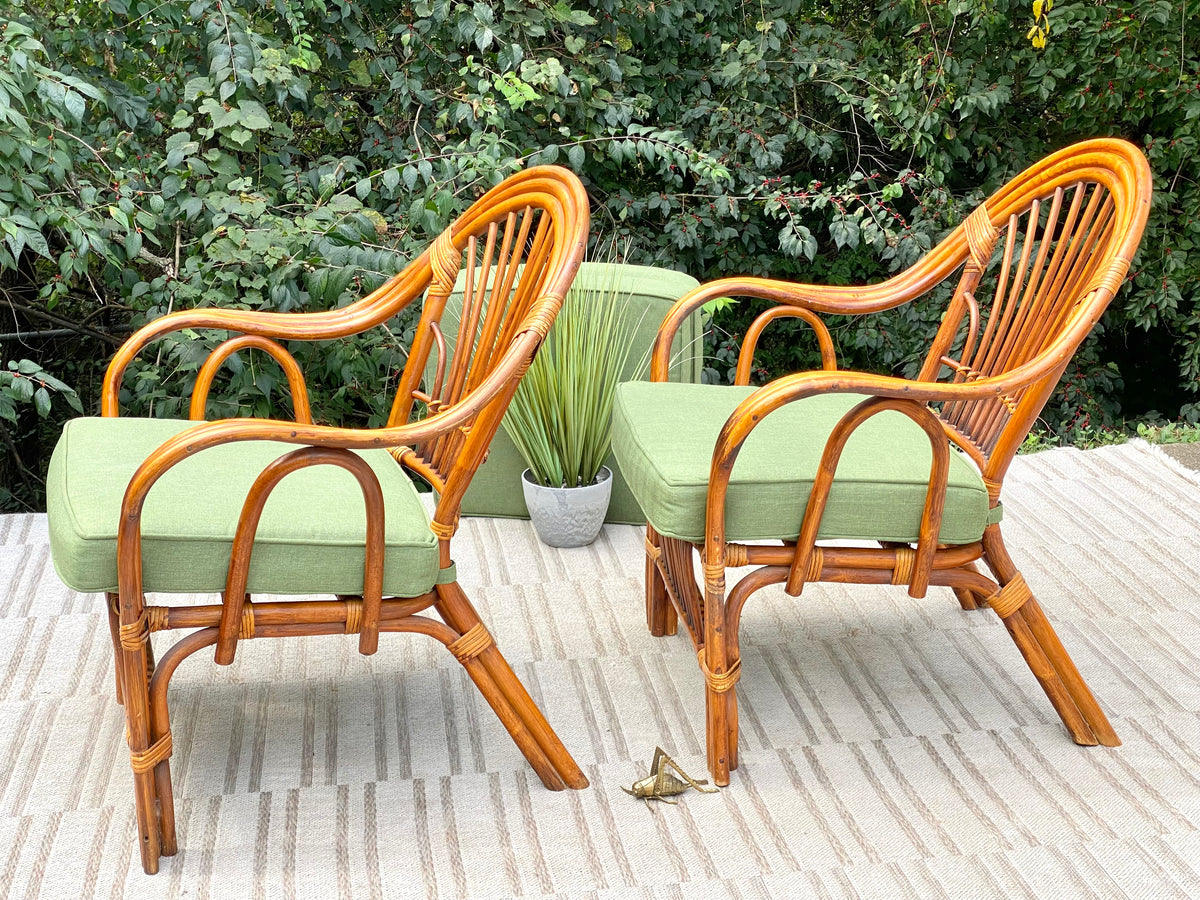 Vintage Pair of Bamboo Rattan Chairs