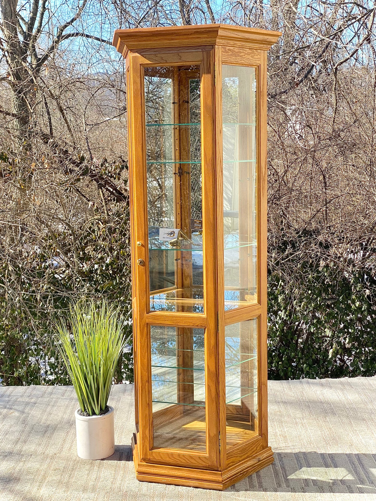 Nice Wooden Oak Tall Display Cabinet