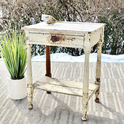 Vintage Primitive Chippy White Side Table
