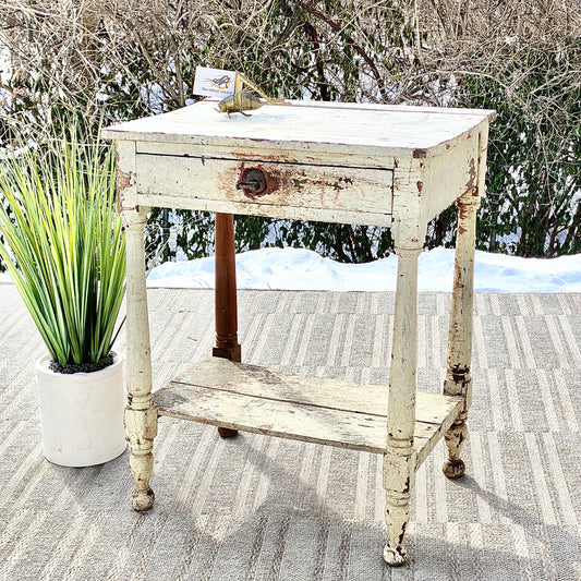 Vintage Primitive Chippy White Side Table