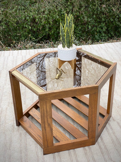 Vintage Wooden Mersman Hexagon Side Table