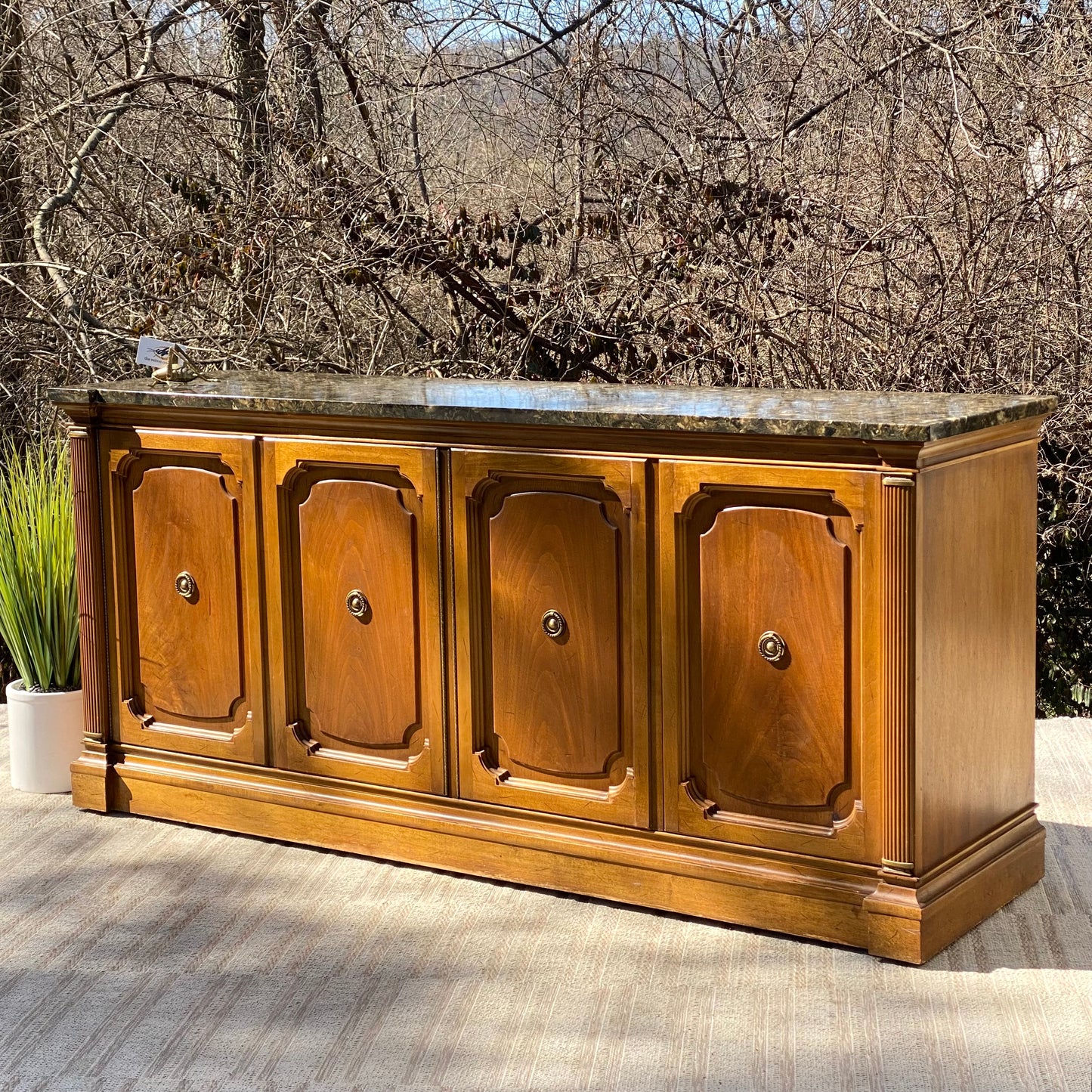 Vintage Wooden Credenza with Marble Top