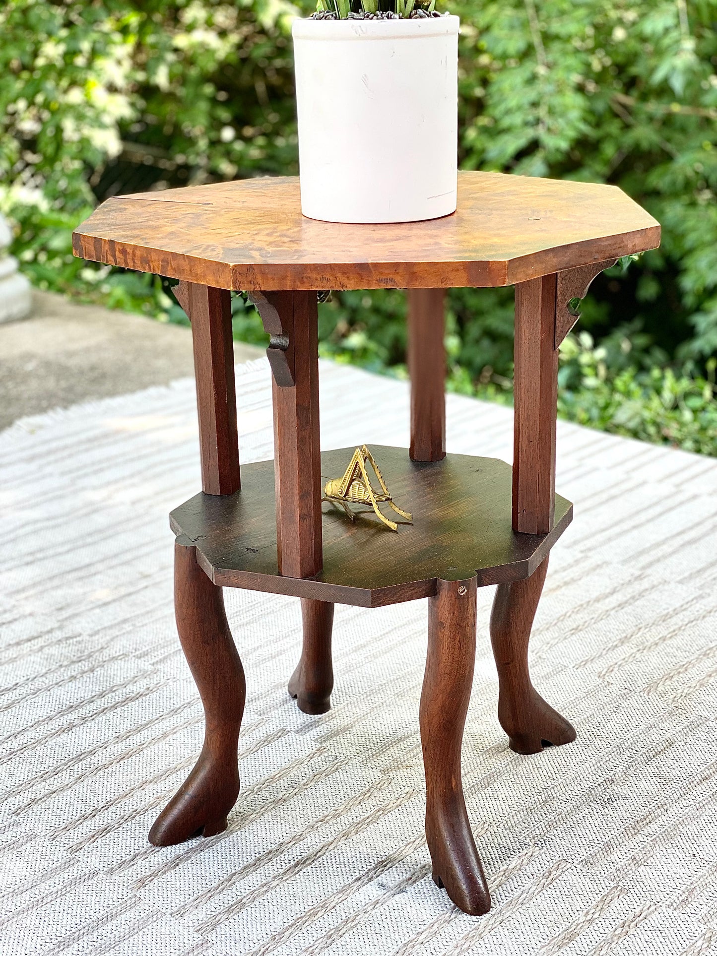 Antique Burl Wood Plant Stand Side Table