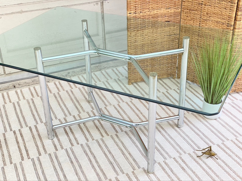 Retro Chrome Tubular Glass Dining Table