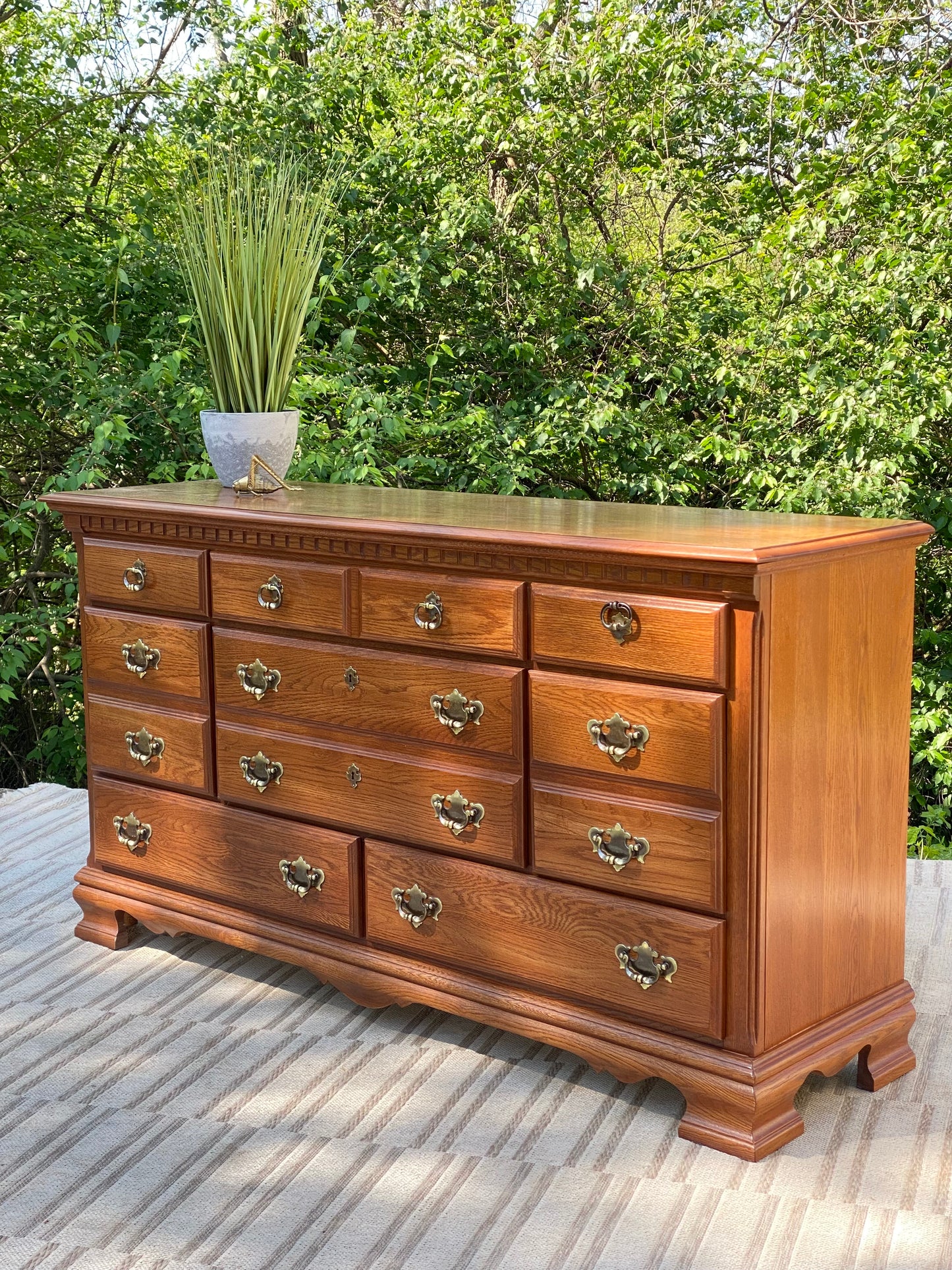 Vintage Kincaid Oak 8 Drawer Lowboy Dresser