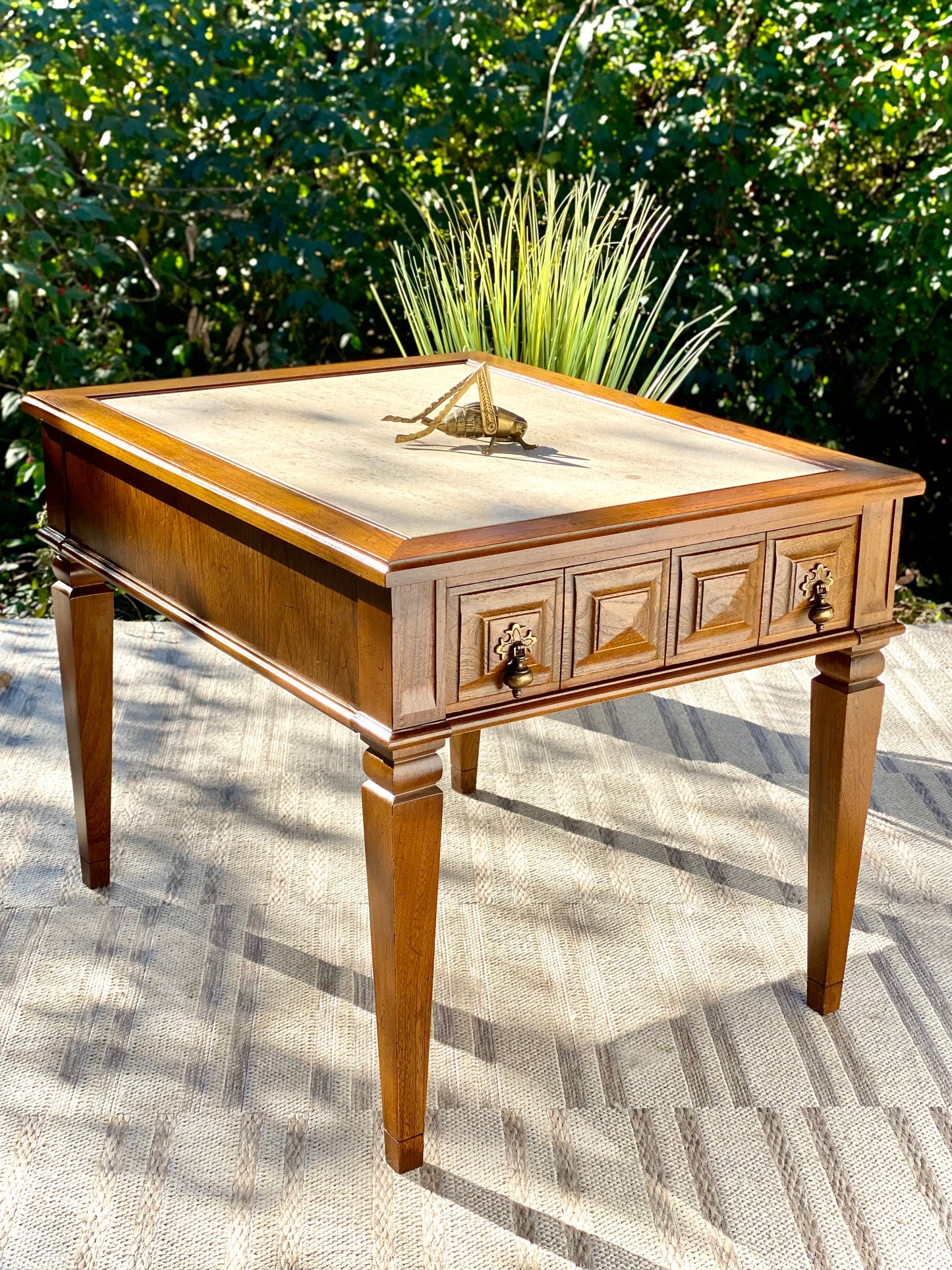 Vintage Wooden Marble Top Side Table