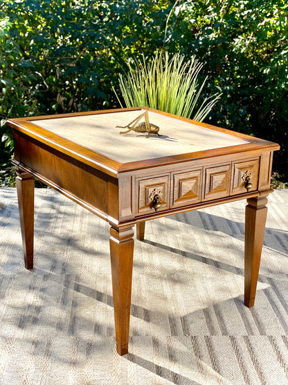 Vintage Wooden Marble Top Side Table