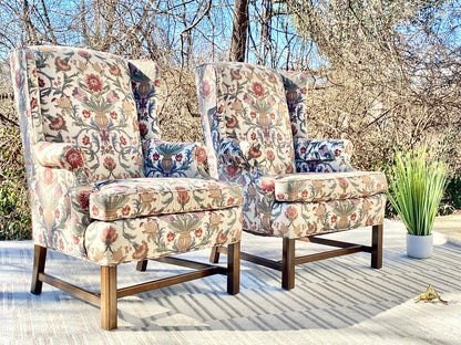 Pair of Designer Upholstered Wingback Accent Chairs