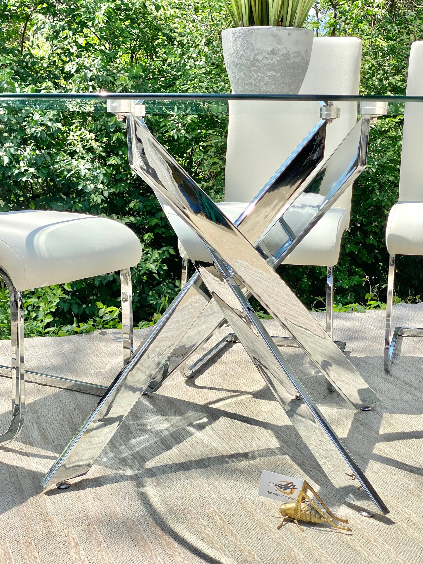 Modern Chrome & Glass Table and 4 Chair Set