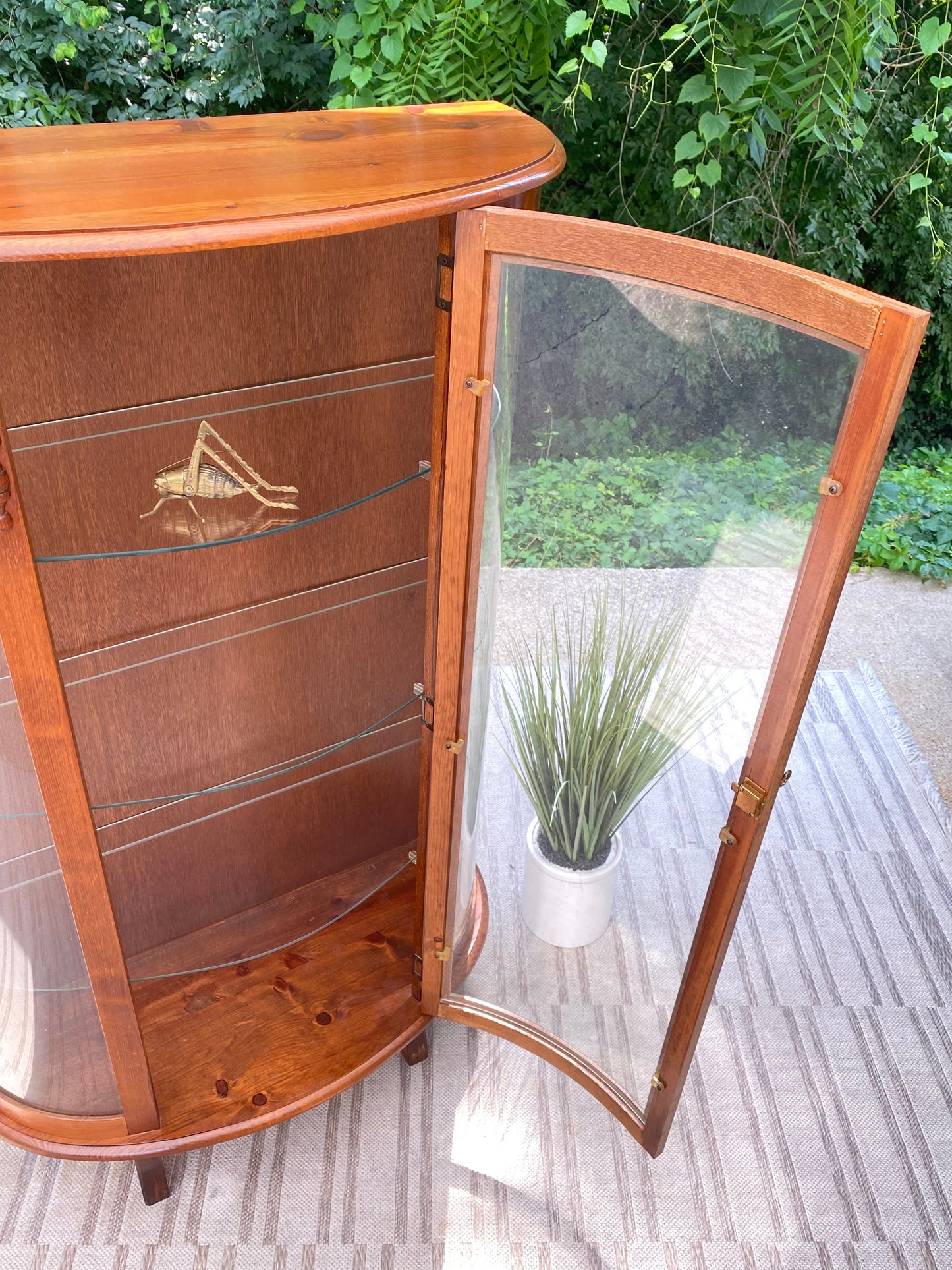 Vintage Curved Glass Curio Display Cabinet