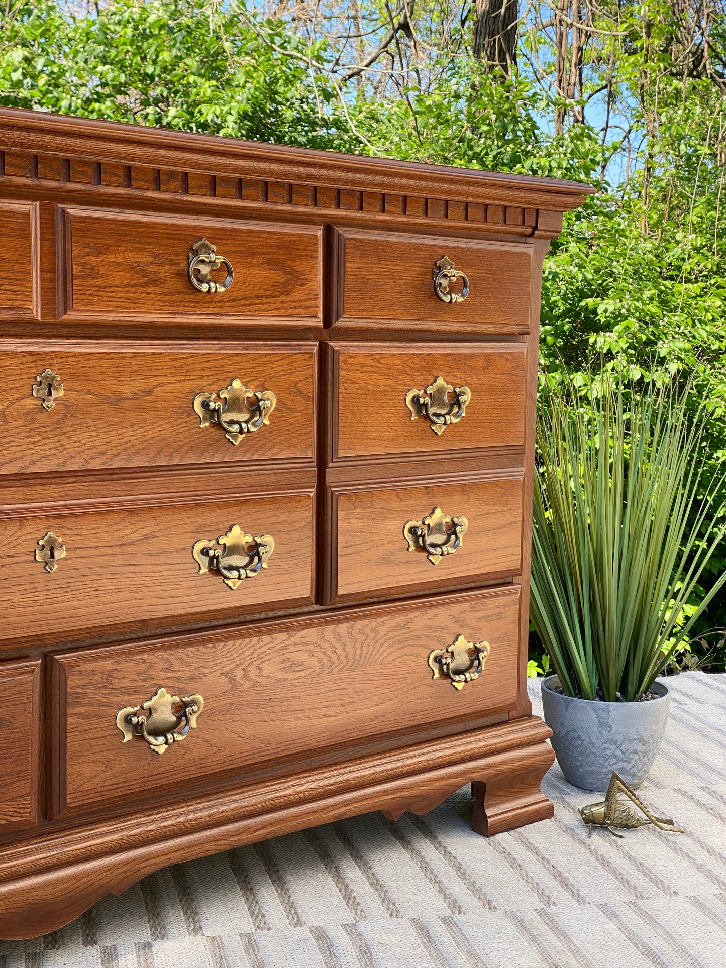 Vintage Kincaid Oak 8 Drawer Lowboy Dresser