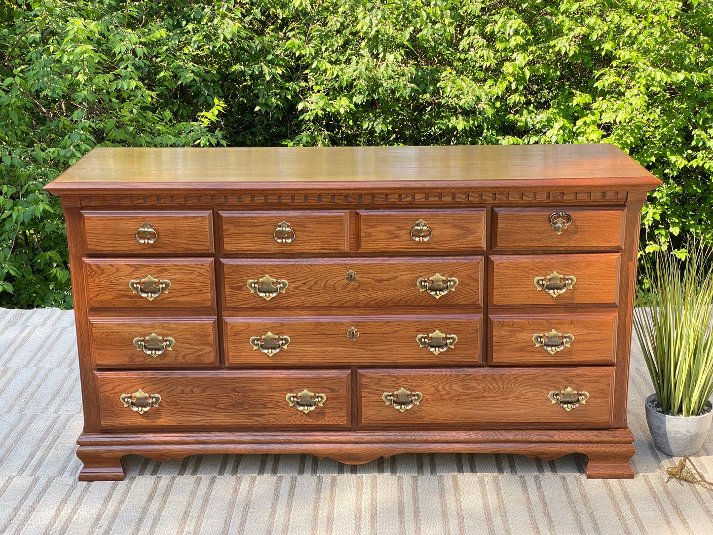 Vintage Kincaid Oak 8 Drawer Lowboy Dresser