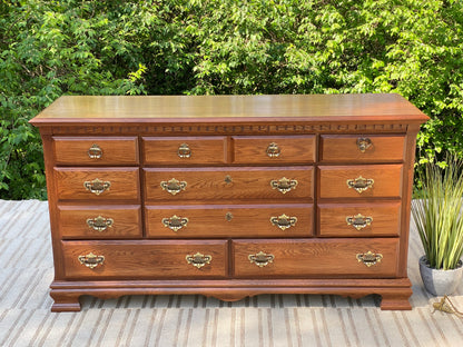Vintage Kincaid Oak 8 Drawer Lowboy Dresser