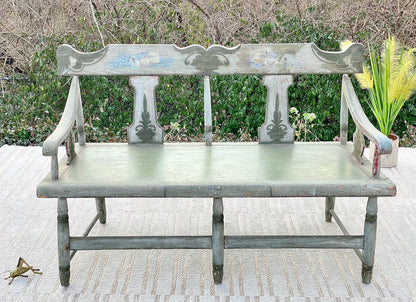 Antique Farmhouse Stenciled 2 Seat Wooden Bench