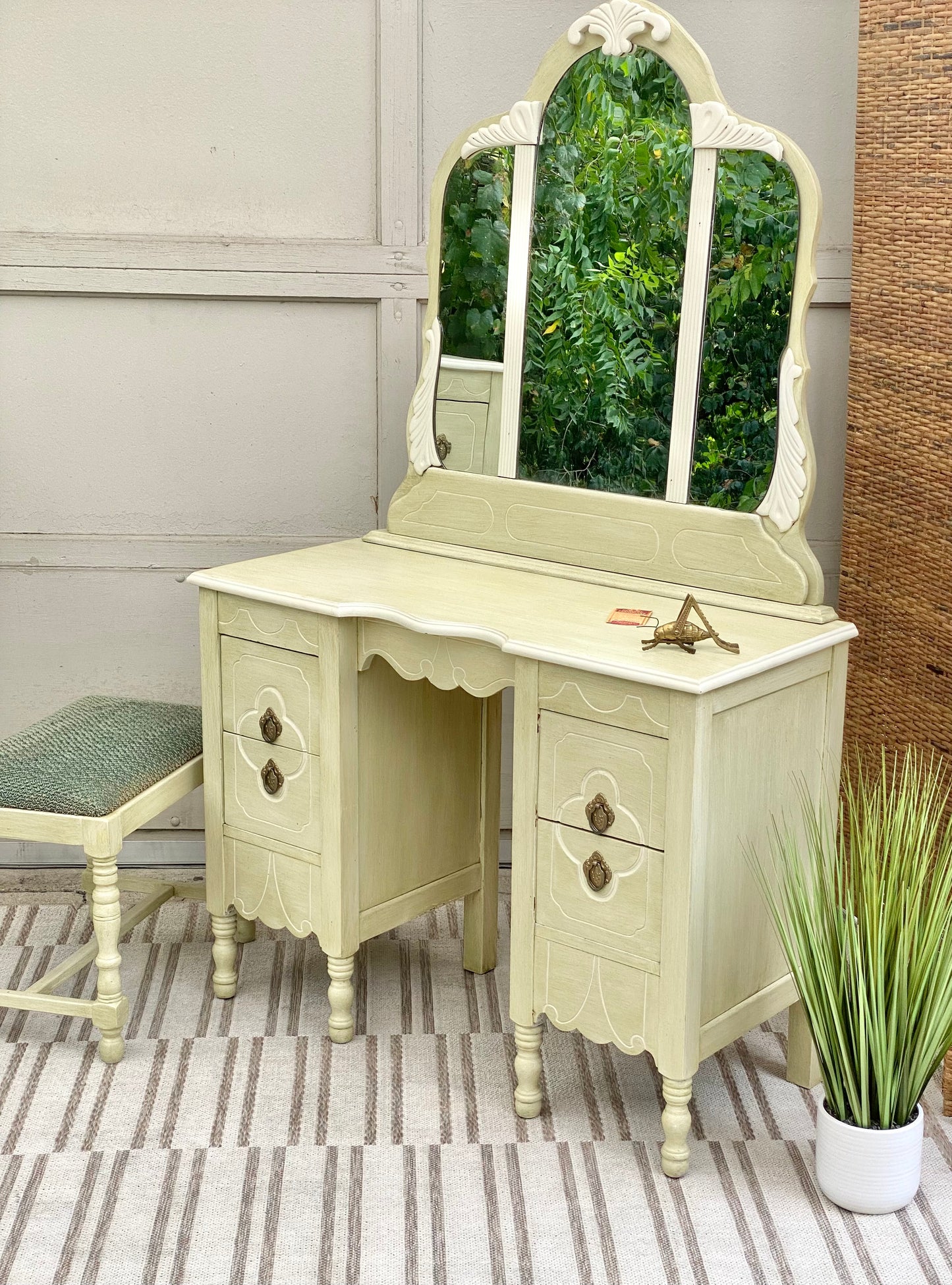 Vintage Painted Mahogany Vanity & Bench