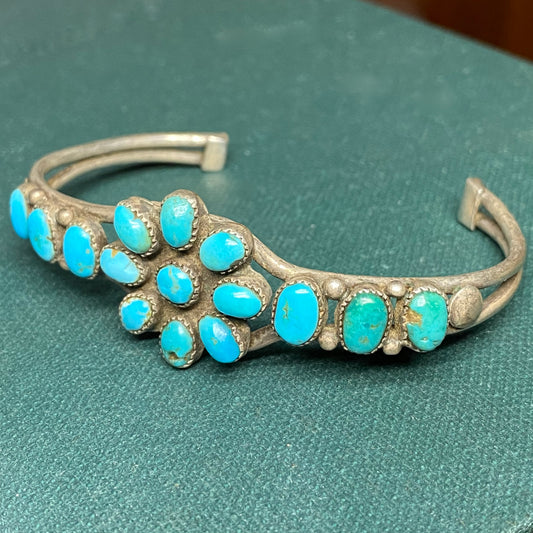 Vinatge Sterling Turquoise Cluster Bracelet