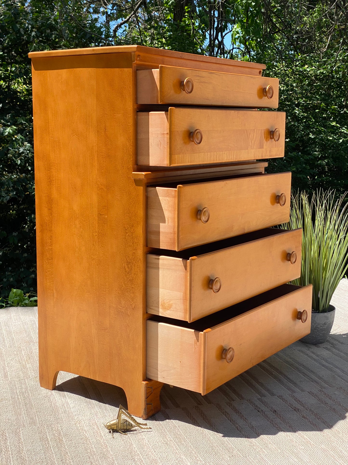 Vintage Thomasville Solid Maple Highboy 5 Drawer Dresser
