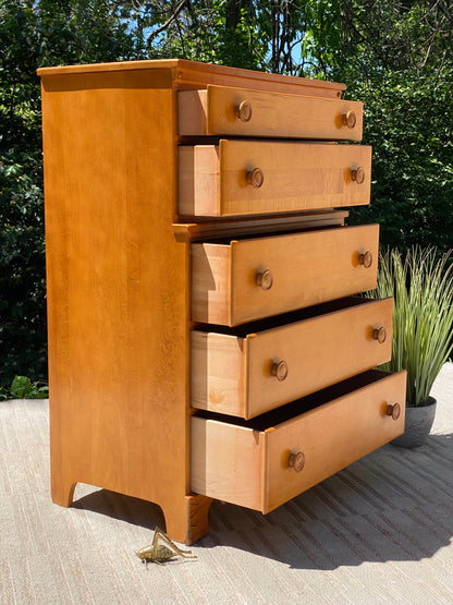 Vintage Thomasville Solid Maple Highboy 5 Drawer Dresser