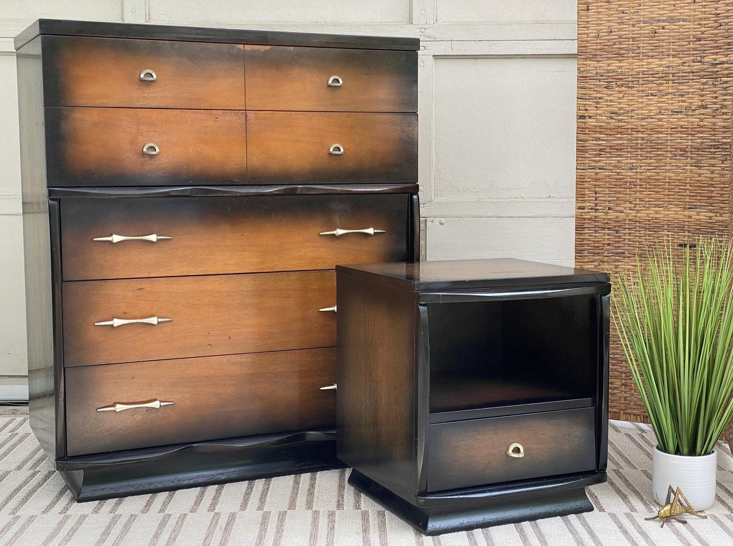 Vintage MCM Kent Coffey Highboy Dresser and Side Table