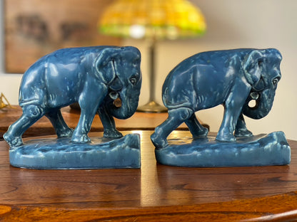 1924 No. 2444D Elephant Bookends by Rookwood Blue Matte Glaze by W.P. McDonald