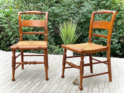 Vintage Pair of Wooden Rush Seat Accent Chairs