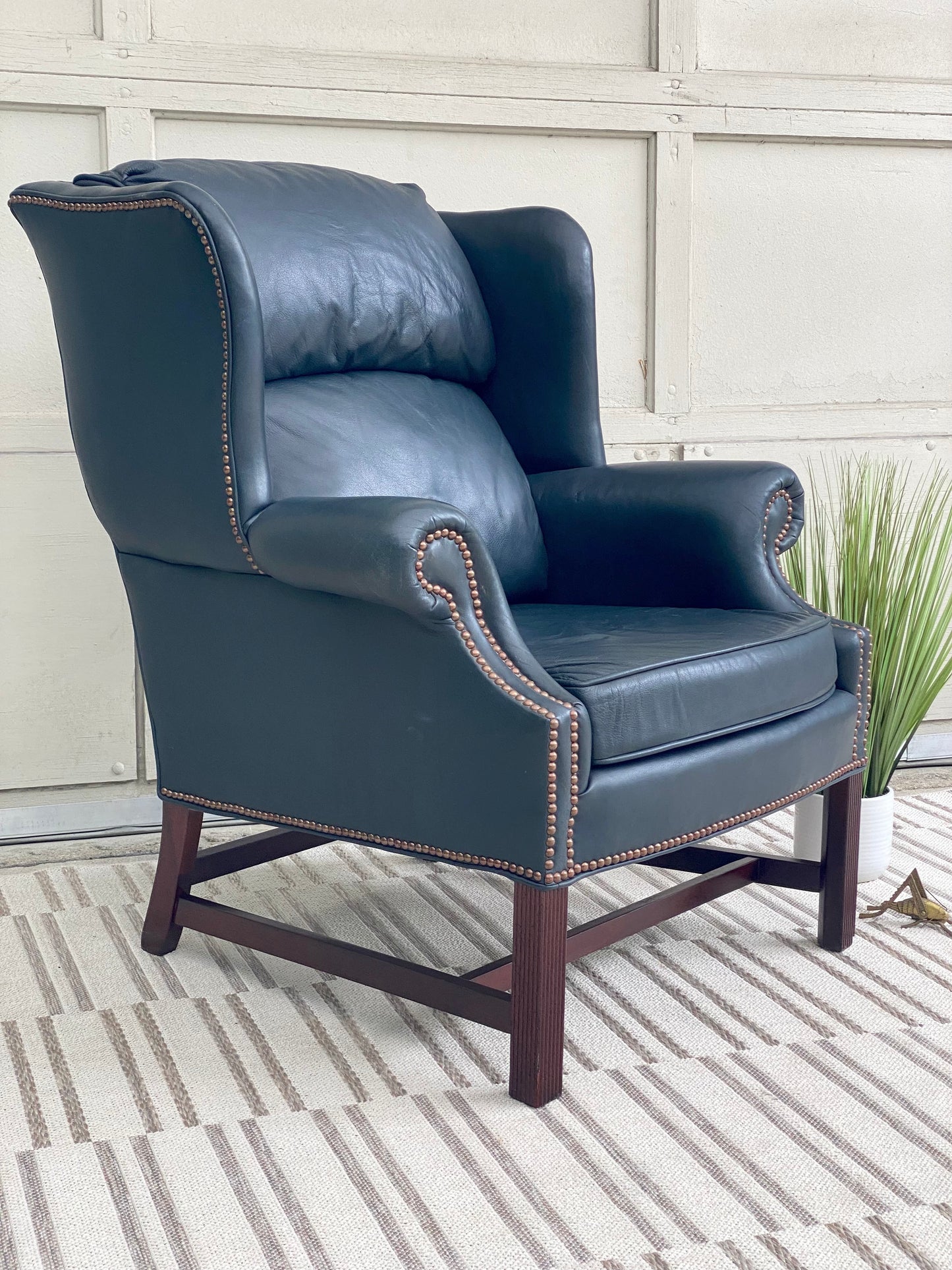 Nice Blue Leather Wingback Chair