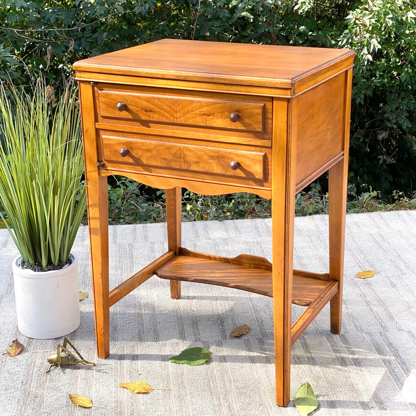 Small Vintage Wooden White Sewing Machine Side Table
