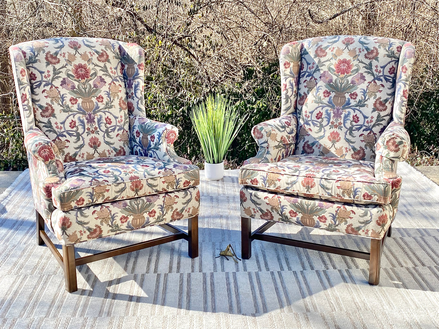 Pair of Designer Upholstered Wingback Accent Chairs