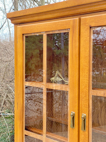 Vintage Wooden 2 Piece Lighted Hutch