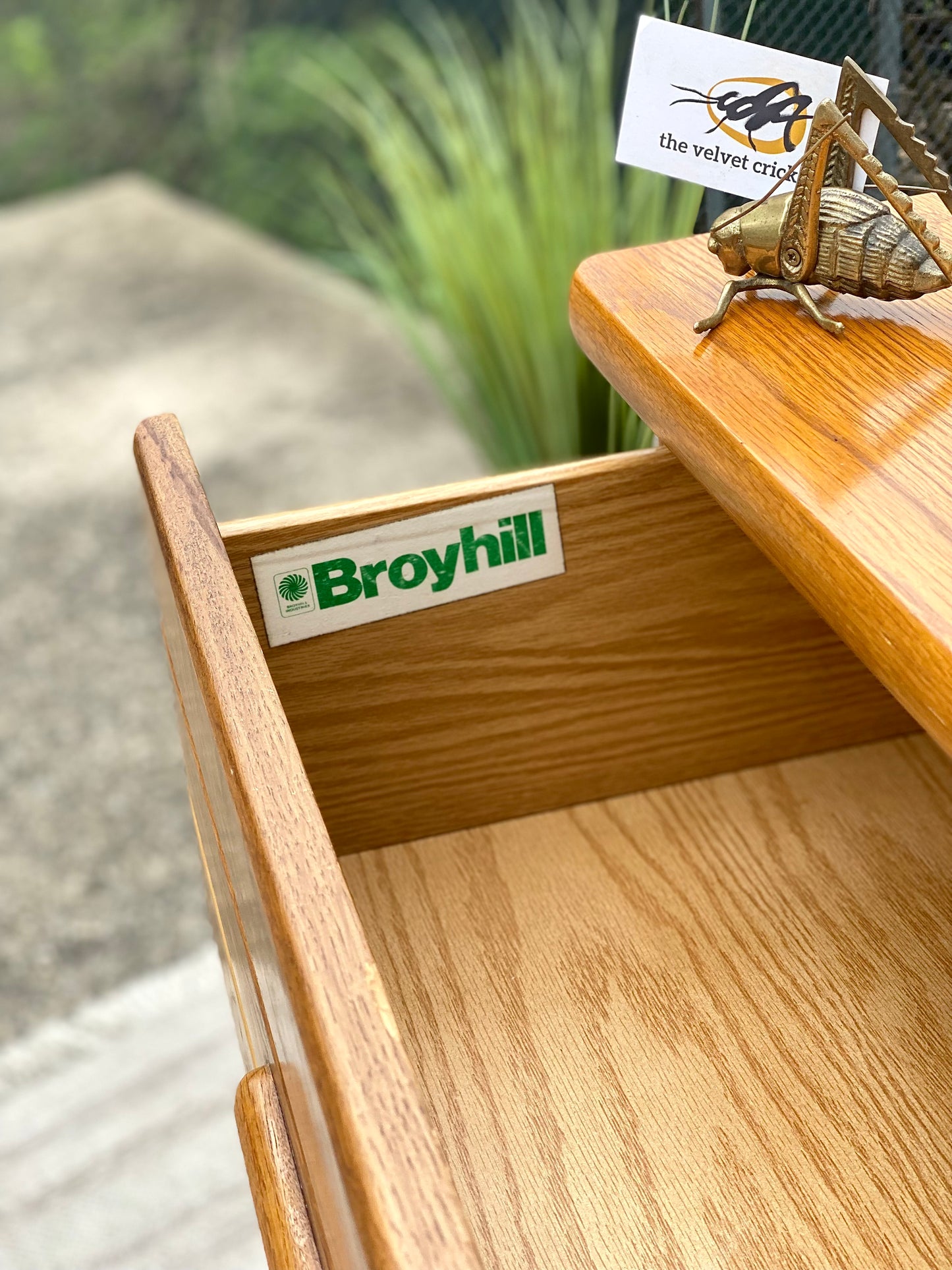 Vintage Broyhill Oak 9 Drawer Lowboy Dresser